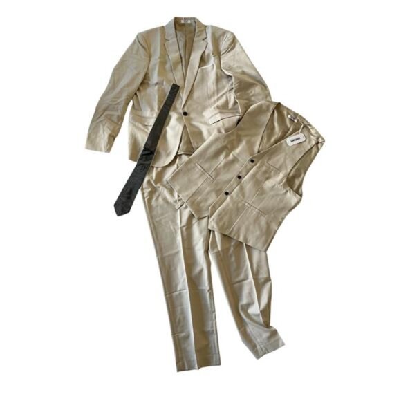 COOFANDY Men's 3-Piece Tuxedo Suit Set Blazer Vest Pants Wedding Beige XS - Picture 1 of 10